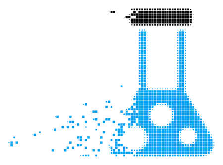 Dissolved chemistry dot vector icon with disintegration effect. Rectangle dots are composed into dissipated chemistry shape. Pixel dust effect shows speed and motion of cyberspace abstractions.のイラスト素材