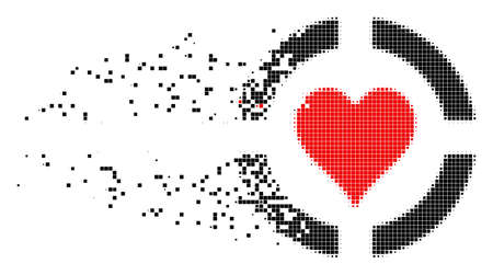 Dispersed casino hearts dotted vector icon with disintegration effect. Square dots are grouped into dispersed casino hearts shape.のイラスト素材