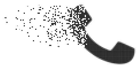 Dissolved call dot vector icon with disintegration effect. Square fragments are organized into dispersed call figure. Pixel dematerialization effect shows speed and movement of cyberspace objects.のイラスト素材