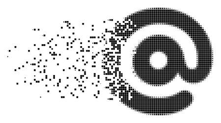 Dissolved email symbol dot vector icon with disintegration effect. Square items are organized into dispersed email symbol figure.のイラスト素材