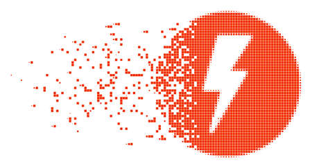 Dissolved electricity dotted vector icon with disintegration effect. Rectangular items are arranged into damaging electricity shape.のイラスト素材