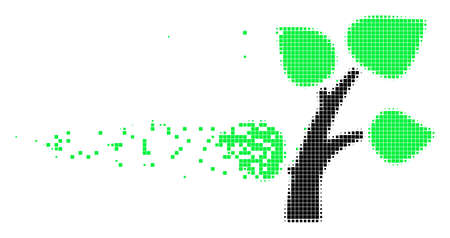 Dissolved flora plant dotted vector icon with disintegration effect. Rectangle points are arranged into damaging flora plant form.のイラスト素材