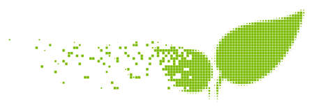 Fractured floral leaves dotted vector icon with disintegration effect. Rectangular fragments are combined into dispersed floral leaves shape.のイラスト素材