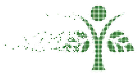 Fractured eco man dotted vector icon with disintegration effect. Square fragments are combined into dissipated eco man shape.のイラスト素材