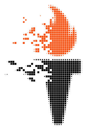 Dispersed freedom fire torch dotted vector icon with disintegration effect. Rectangle pieces are composed into disappearing freedom fire torch form.のイラスト素材
