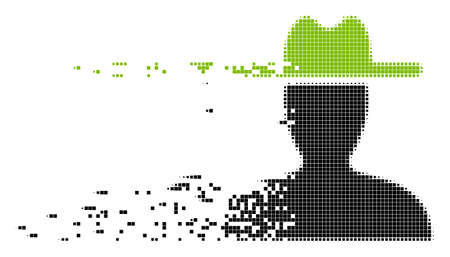 Dispersed farmer dot vector icon with disintegration effect. Rectangular points are arranged into disappearing farmer figure.のイラスト素材