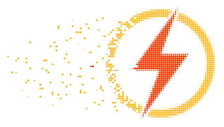 Dispersed electric power dot vector icon with disintegration effect. Rectangle fragments are arranged into dispersed electric power figure.のイラスト素材