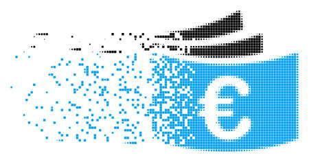 Dissolved Euro checkbook dot vector icon with disintegration effect. Square items are combined into disappearing Euro checkbook figure.のイラスト素材