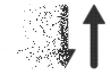 Fractured exchange arrows dot vector icon with disintegration effect. Rectangle pixels are grouped into dispersed exchange arrows figure.のイラスト素材