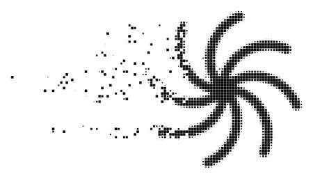 Dispersed galaxy dot vector icon with disintegration effect. Square pixels are grouped into dissipated galaxy form. Pixel burst effect demonstrates speed and movement of cyberspace objects.のイラスト素材