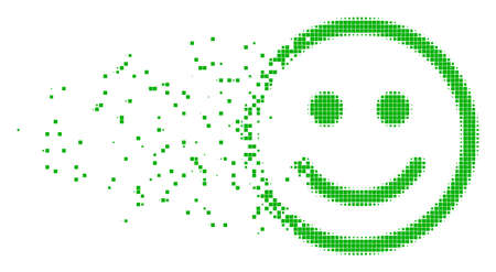 Fractured glad smiley dot vector icon with disintegration effect. Rectangular pieces are grouped into dissolving glad smiley figure.のイラスト素材