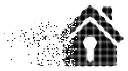 Dissolved home keyhole dotted vector icon with disintegration effect. Rectangular pixels are organized into damaging home keyhole shape.のイラスト素材