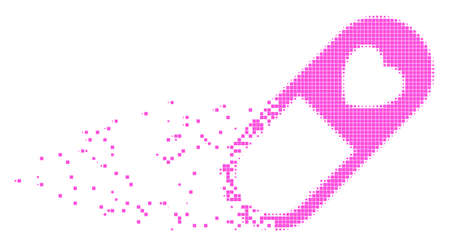 Dispersed love granule dot vector icon with disintegration effect. Rectangle points are organized into damaging love granule shape.のイラスト素材