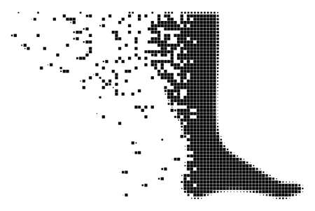 Dispersed leg dotted vector icon with disintegration effect. Square dots are combined into dissolving leg figure. Pixel dust effect shows speed and motion of cyberspace things.のイラスト素材