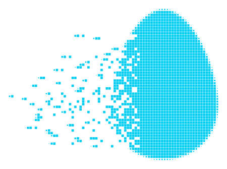 Dissolved egg dot vector icon with disintegration effect. Rectangle pixels are combined into disappearing egg shape.のイラスト素材