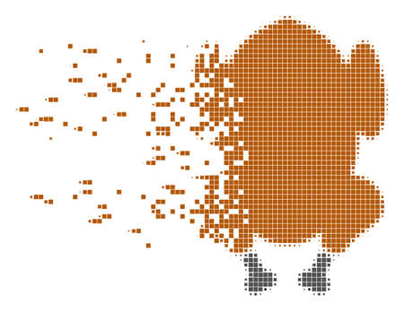 Dispersed fried chicken dotted vector icon with disintegration effect. Rectangular elements are arranged into dissipated fried chicken shape.のイラスト素材