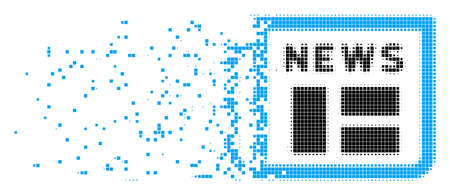 Dispersed newspaper dotted vector icon with disintegration effect. Square points are arranged into dispersed newspaper form.のイラスト素材