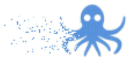 Dispersed octopus dotted vector icon with disintegration effect. Rectangular particles are combined into dissipated octopus form.のイラスト素材