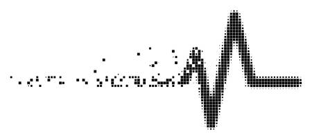 Dissolved pulse dot vector icon with disintegration effect. Square elements are composed into disappearing pulse figure. Pixel disintegrating effect demonstrates speed and motion of cyberspace things.のイラスト素材