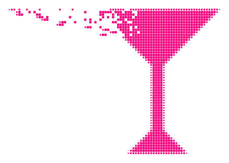 Fractured martini glass dotted vector icon with disintegration effect. Square items are grouped into disappearing martini glass figure.のイラスト素材