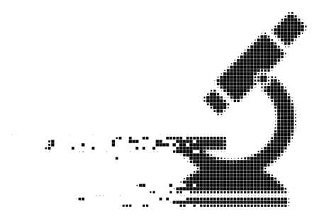 Dispersed microscope dotted vector icon with disintegration effect. Rectangular pieces are arranged into dissipated microscope shape.のイラスト素材