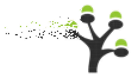 Dispersed money tree dotted vector icon with disintegration effect. Rectangle pieces are composed into disappearing money tree figure.のイラスト素材