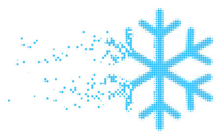 Dispersed snowflake dot vector icon with disintegration effect. Rectangular items are composed into dispersed snowflake form.のイラスト素材