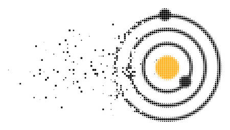 Dispersed Solar System dotted vector icon with disintegration effect. Rectangular pixels are grouped into dispersed Solar System shape.のイラスト素材