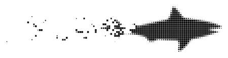 Fractured shark dot vector icon with disintegration effect. Rectangular pixels are composed into...