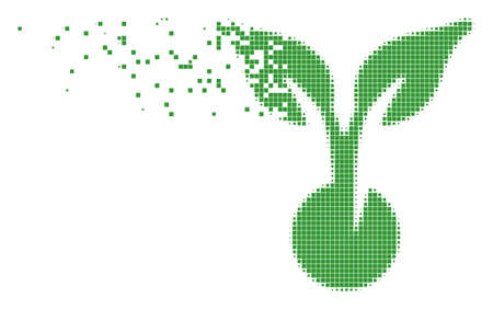 Dispersed seed sprout dot vector icon with disintegration effect. Rectangular particles are composed into dissipated seed sprout shape.のイラスト素材