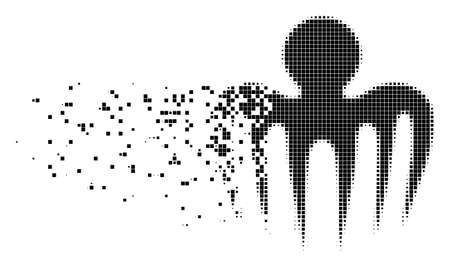 Dispersed spectre octopus dot vector icon with disintegration effect. Rectangular dots are composed into dissolving spectre octopus form.のイラスト素材