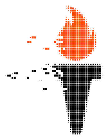 Dissolved torch fire dot vector icon with disintegration effect. Square cells are combined into dispersed torch fire figure.のイラスト素材