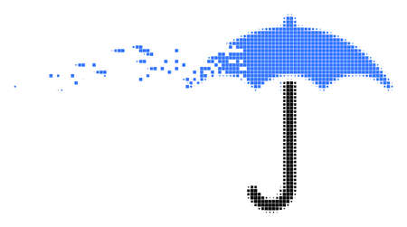 Dispersed umbrella dotted vector icon with disintegration effect. Rectangular elements are grouped into dissolving umbrella figure.のイラスト素材