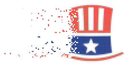 Dissolved Uncle Sam hat dot vector icon with disintegration effect. Square cells are grouped into dissolving Uncle Sam hat figure.のイラスト素材
