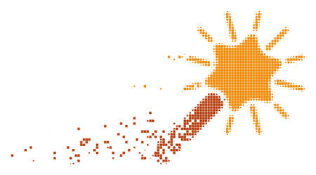 Dispersed wand magic tool dotted vector icon with disintegration effect. Rectangular pixels are arranged into dissipated wand magic tool shape.のイラスト素材