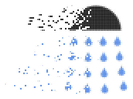 Dispersed spray stream dotted vector icon with disintegration effect. Rectangular cells are organized into disappearing spray stream shape.のイラスト素材
