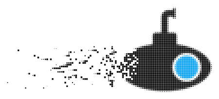 Dissolved submarine tour dot vector icon with disintegration effect. Rectangular particles are combined into dispersed submarine tour form.のイラスト素材
