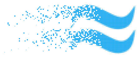 Dispersed water waves dot vector icon with disintegration effect. Square pixels are organized into disappearing water waves figure.のイラスト素材
