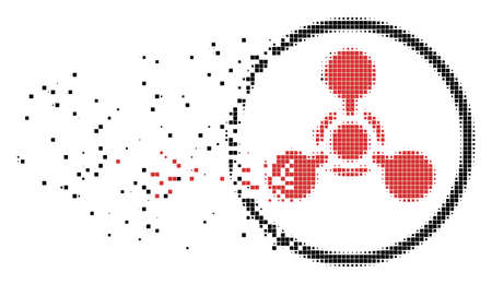 Fractured WMD nerve agent chemical warfare dot vector icon with disintegration effect. Rectangle points are arranged into dissolving WMD nerve agent chemical warfare form.のイラスト素材