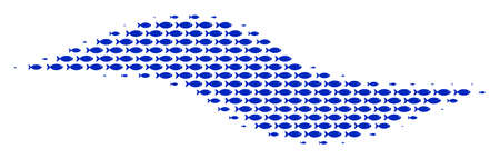 Fish wave shape halftone mosaic. Vector fish symbols are formed into wave shape mosaic.のイラスト素材