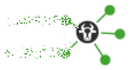 Dissolved cow links dotted vector icon with wind effect. Square items are grouped into dissolving cow links figure. Pixel disintegration effect demonstrates speed and motion of cyberspace objects.のイラスト素材