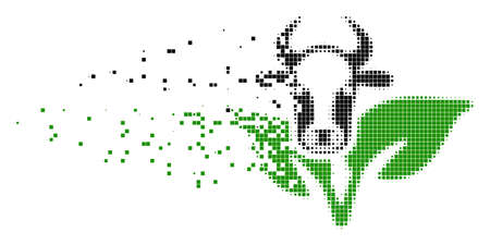 Dissolved bull and plant dotted vector icon with erosion effect. Rectangle points are arranged into damaging bull and plant form.のイラスト素材