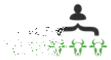 Dispersed cow shepherd dot vector icon with erosion effect. Rectangle pieces are arranged into damaging cow shepherd shape. Pixel explosion effect shows speed and movement of cyberspace matter.のイラスト素材