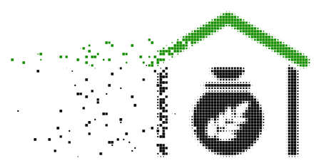 Fractured grain storage dotted vector icon with erosion effect. Rectangular elements are combined into disappearing grain storage figure.のイラスト素材