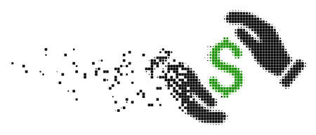 Dispersed money insurance hands dot vector icon with wind effect. Rectangle items are combined into dissolving money insurance hands figure.のイラスト素材