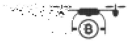 Dissolved Bitcoin airdrone dotted vector icon with erosion effect. Rectangular fragments are arranged into damaging Bitcoin airdrone figure.のイラスト素材