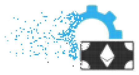Dissolved Ethereum banknote options gear dot vector icon with erosion effect. Rectangle items are arranged into dissipated Ethereum banknote options gear form.のイラスト素材