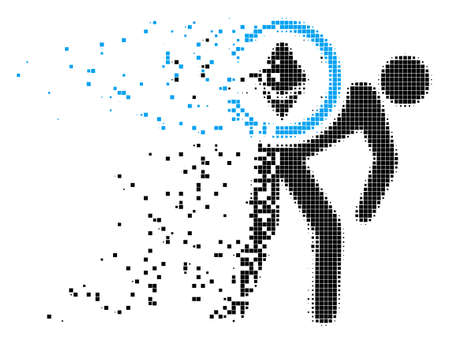 Dispersed Ethereum courier man dotted vector icon with wind effect. Square pieces are organized into dispersed Ethereum courier man figure.のイラスト素材