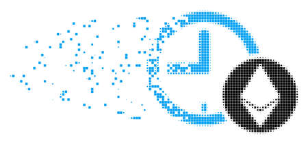 Dissolved Ethereum credit clock dotted vector icon with erosion effect. Rectangular elements are composed into dissolving Ethereum credit clock figure.のイラスト素材