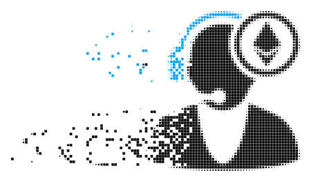 Dissolved Ethereum operator dot vector icon with wind effect. Square pixels are combined into disappearing Ethereum operator figure.のイラスト素材